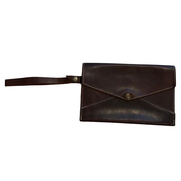 Portland Leather Goods Brown Leather Envelope Clutch Wristlet - Picture 3 of 15